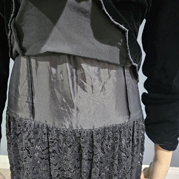 Vintage CHAR Black Silk Blend Velvet Lace Fit Flare Midi Evening Dress Gown 8 - Picture 8 of 10